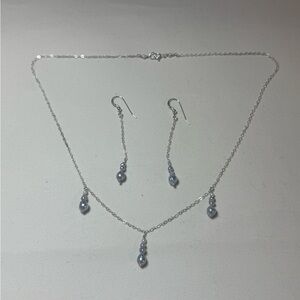Silver Necklace Set with Blue Keshi Accents